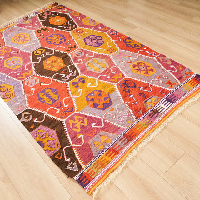El Dokuma Yün Sandık Eskisi Barak Köy Kilimi, rengarenk, 140x250 cm — Halıcızade