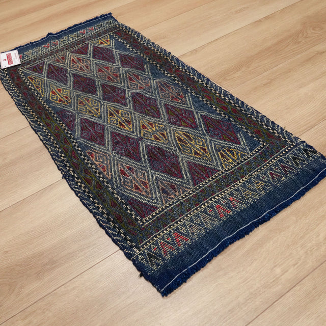 El Dokuma Anadolu Desenli Lacivert Cicim Kilim, 47x102 cm — Halıcızade