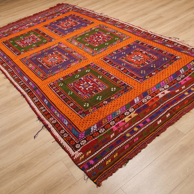 El Dokuma Anadolu Desenli Sandık Eskisi Burdur Cicim Kilim, rengarenk, 196x354 cm — Halıcızade