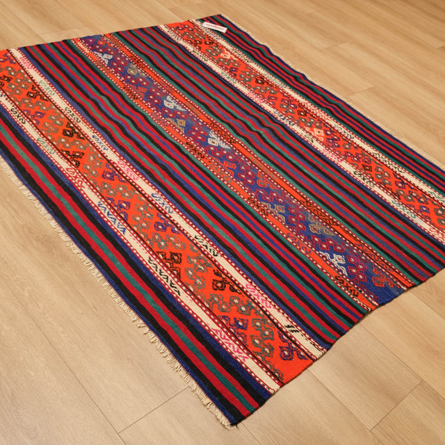 El Dokuma Anadolu Desenli Yün Sandık Eskisi Selendi Cicim Kilimi, rengarenk, 142x166 cm — Halıcızade