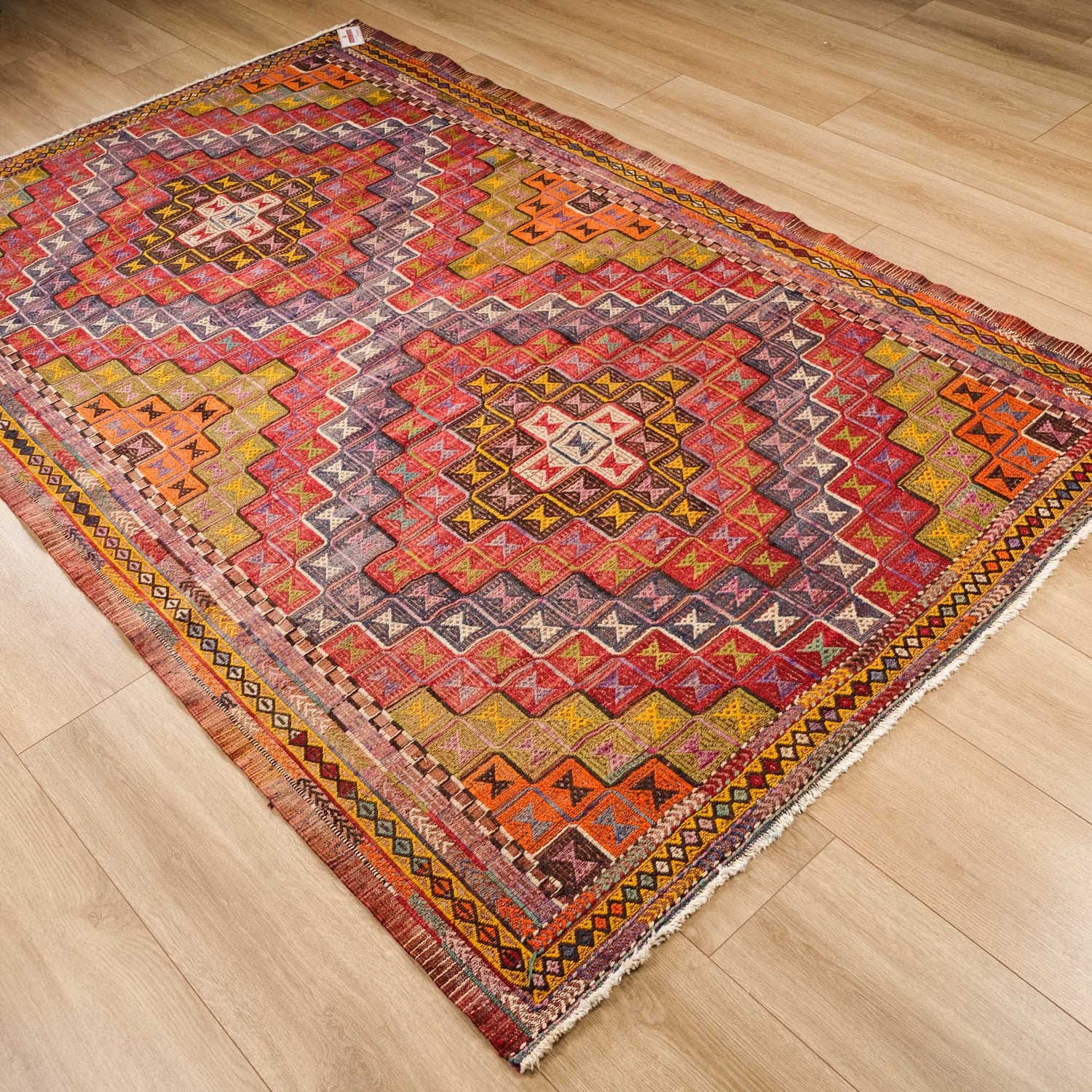 El Dokuma Anadolu Desenli Sandık Eskisi Cicim Yün Köy Kilimi, rengarenk, 159x255 cm — Halıcızade