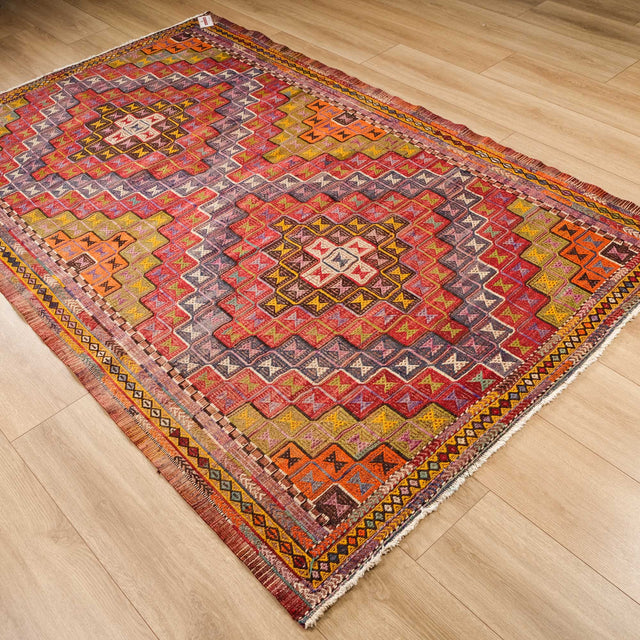 El Dokuma Anadolu Desenli Sandık Eskisi Cicim Yün Köy Kilimi, rengarenk, 159x255 cm — Halıcızade