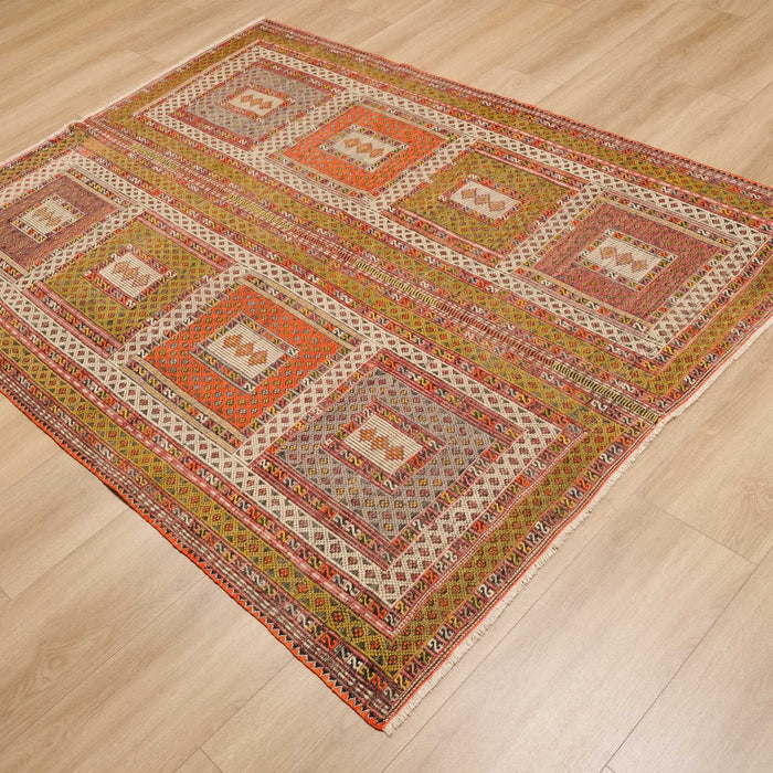 El Dokuma Anadolu Desenli Yeşil Sandık Eskisi Helvacı Cicim Kilim, 156x206 cm — Halıcızade