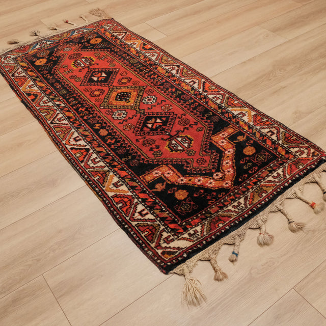 El Dokuma Anadolu Desenli Antep Kök Boya Sertifikalı 80 Yıllık Turuncu Yün Halı, 78x165 cm — Halıcızade