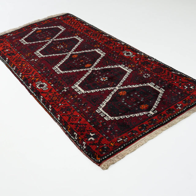 El Dokuma Anadolu Desenli Bordo 80+ Yaş Kök Boya Kirmen Halı, 126x243 cm — Halıcızade