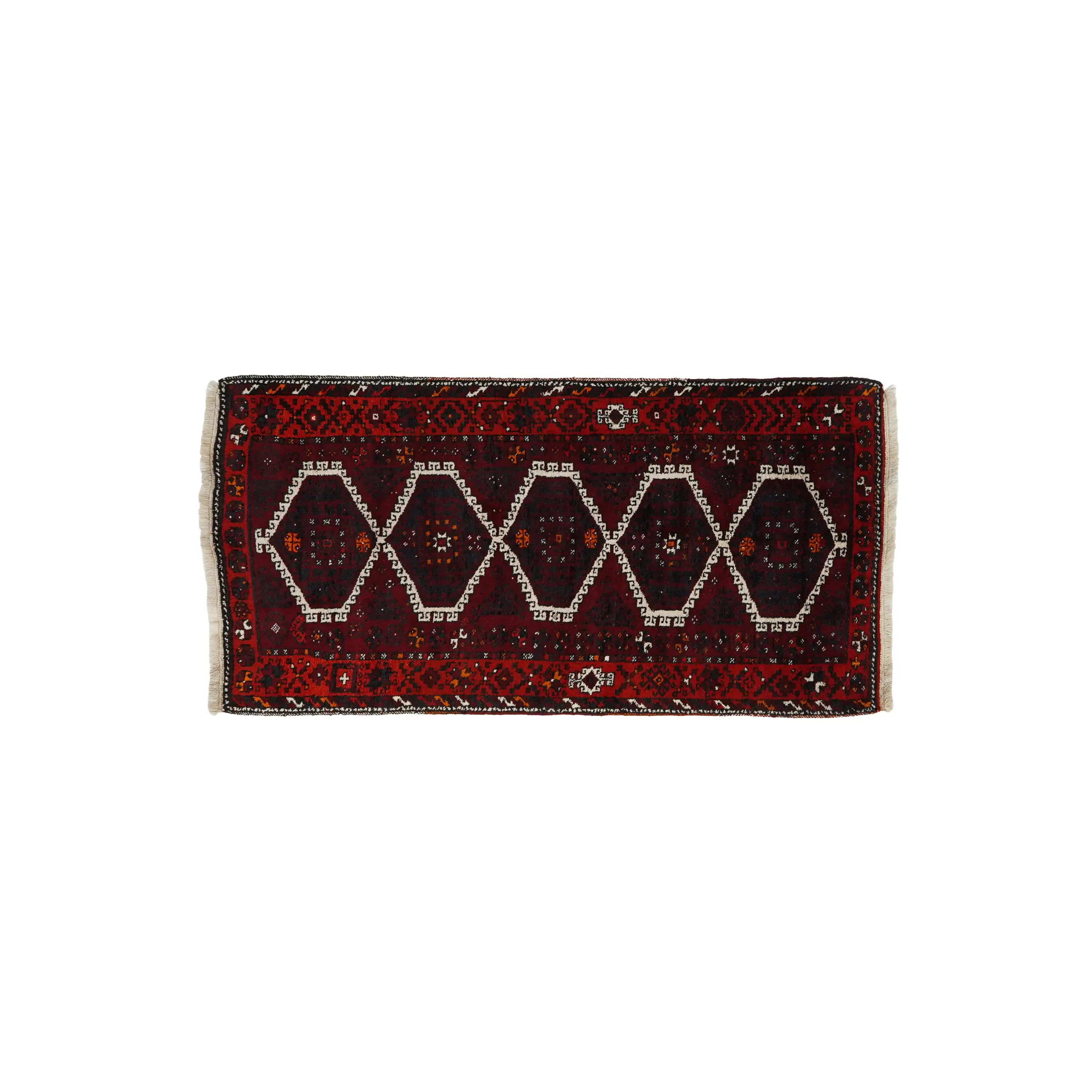 Handwoven Anatolian Patterned Burgundy 80+ Years Root Dye Kirmen Rug