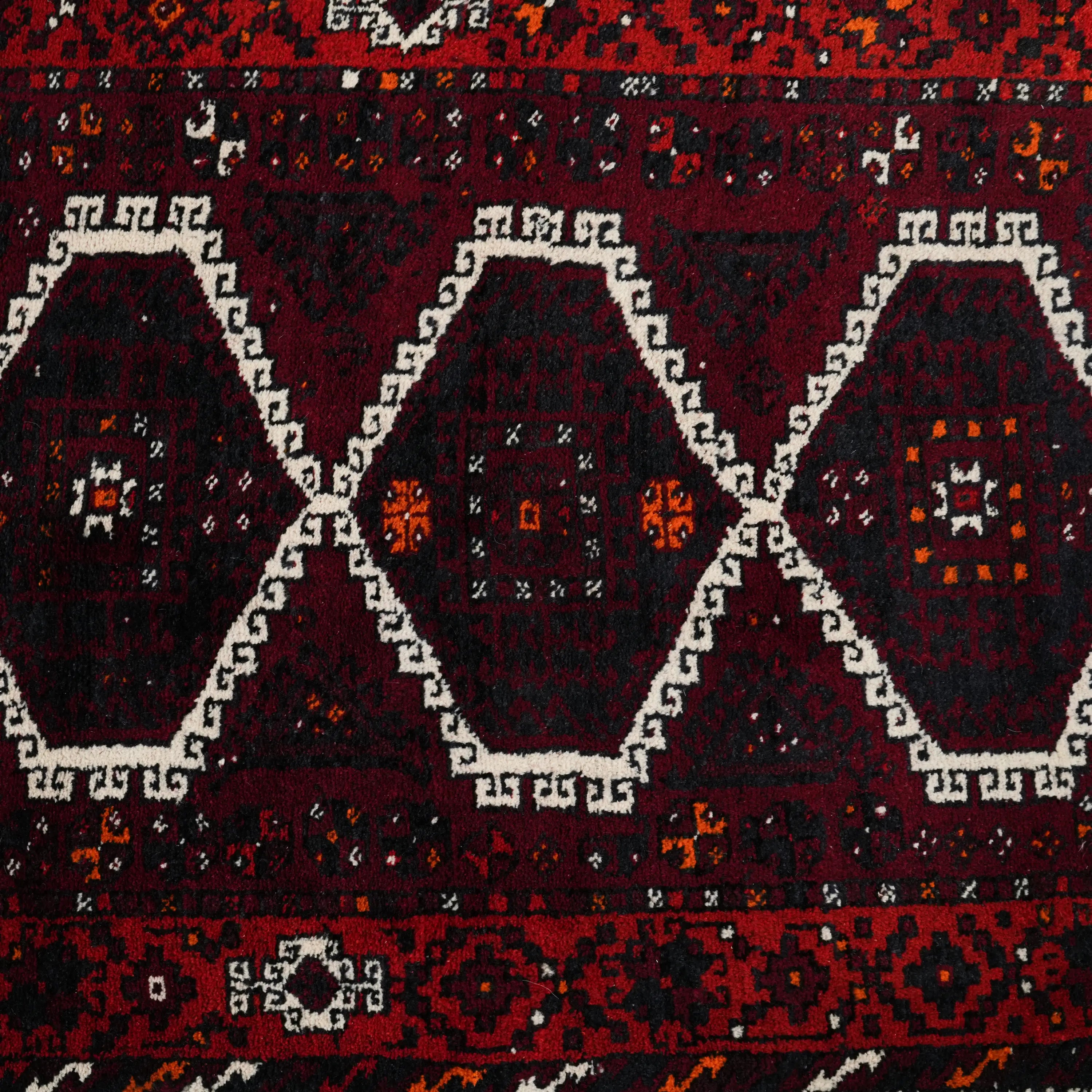 Handwoven Anatolian Patterned Burgundy 80+ Years Root Dye Kirmen Rug