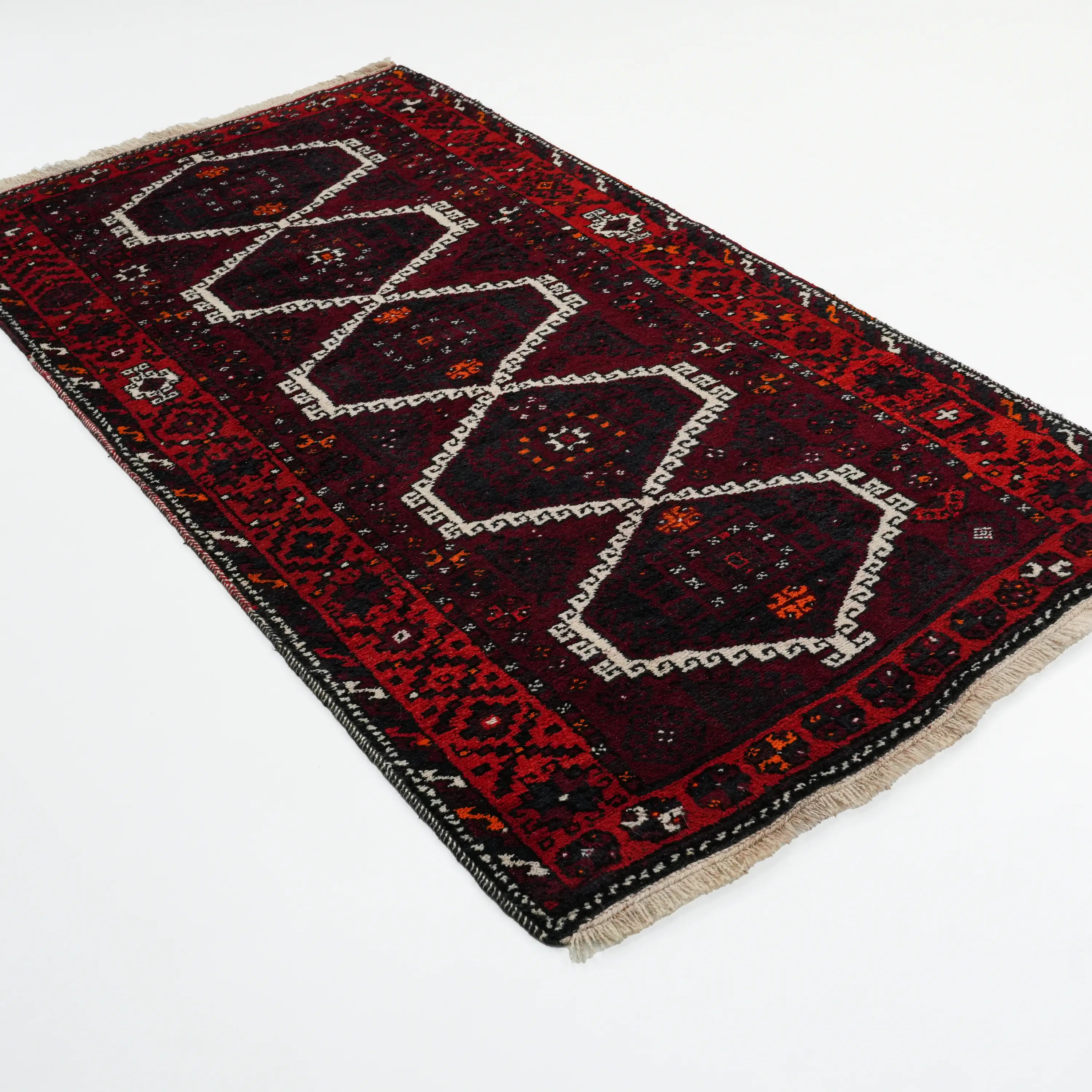 Handwoven Anatolian Patterned Burgundy 80+ Years Root Dye Kirmen Rug