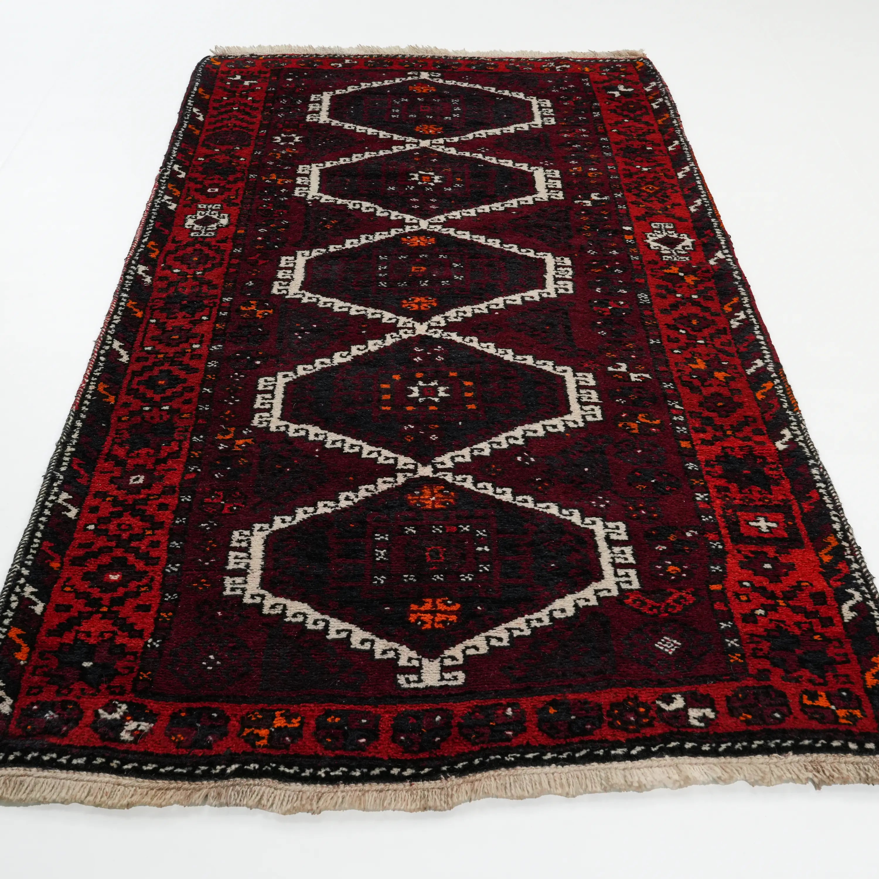 Handwoven Anatolian Patterned Burgundy 80+ Years Root Dye Kirmen Rug