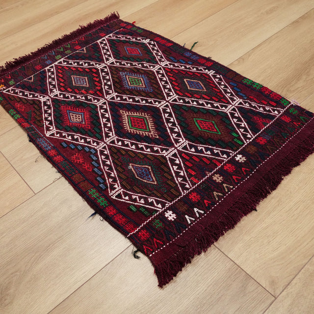 Konya Karapınar Sandık Eskisi El Dokuma Yün Cicim Kilim, bordo, 54x81 cm — Halıcızade