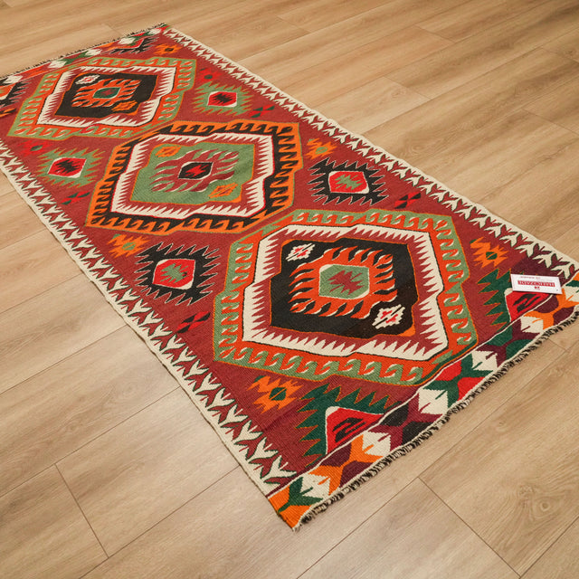 El Dokuma Anadolu Desenli Çok Renkli Yün Mut Kilimi, 97x212 cm — Halıcızade