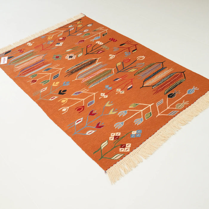 El Dokuma Anadolu Desenli Kahverengi Yün Kilim, 113x171 cm — Halıcızade