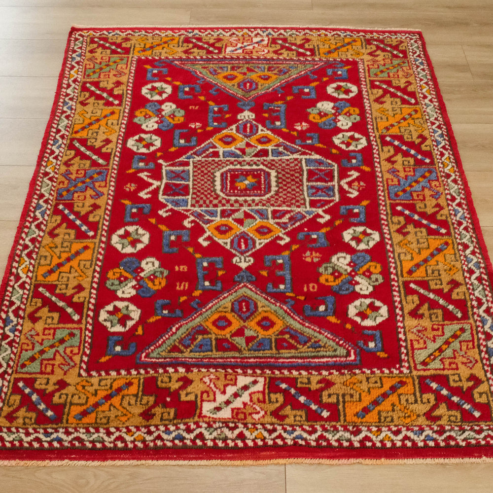 Handwoven Vintage Chest Anatolian Pattern Çanakkale Rug