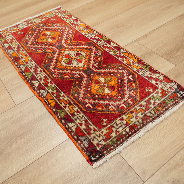 Anadolu Desenli Köy Dokuma Sandık Eskisi Yün Halı Yastık, kırmızı, 45x91 cm — Halıcızade