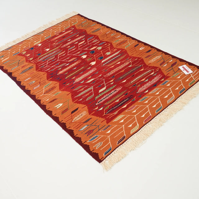 El Dokuma Anadolu Desenli Kırmızı Yün Kilim, 110x167 cm — Halıcızade