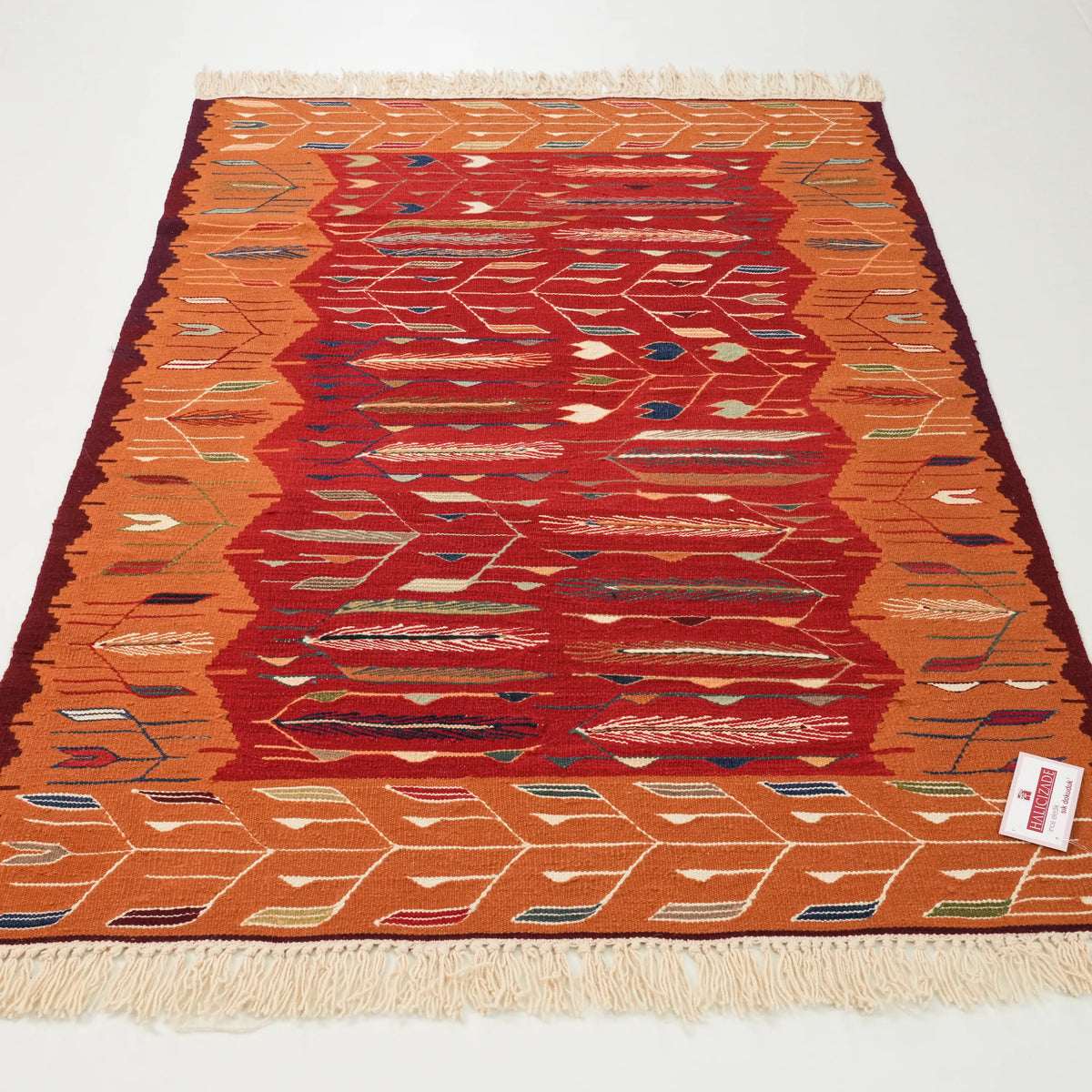 El Dokuma Anadolu Desenli Kırmızı Yün Kilim — el dokuma kilim