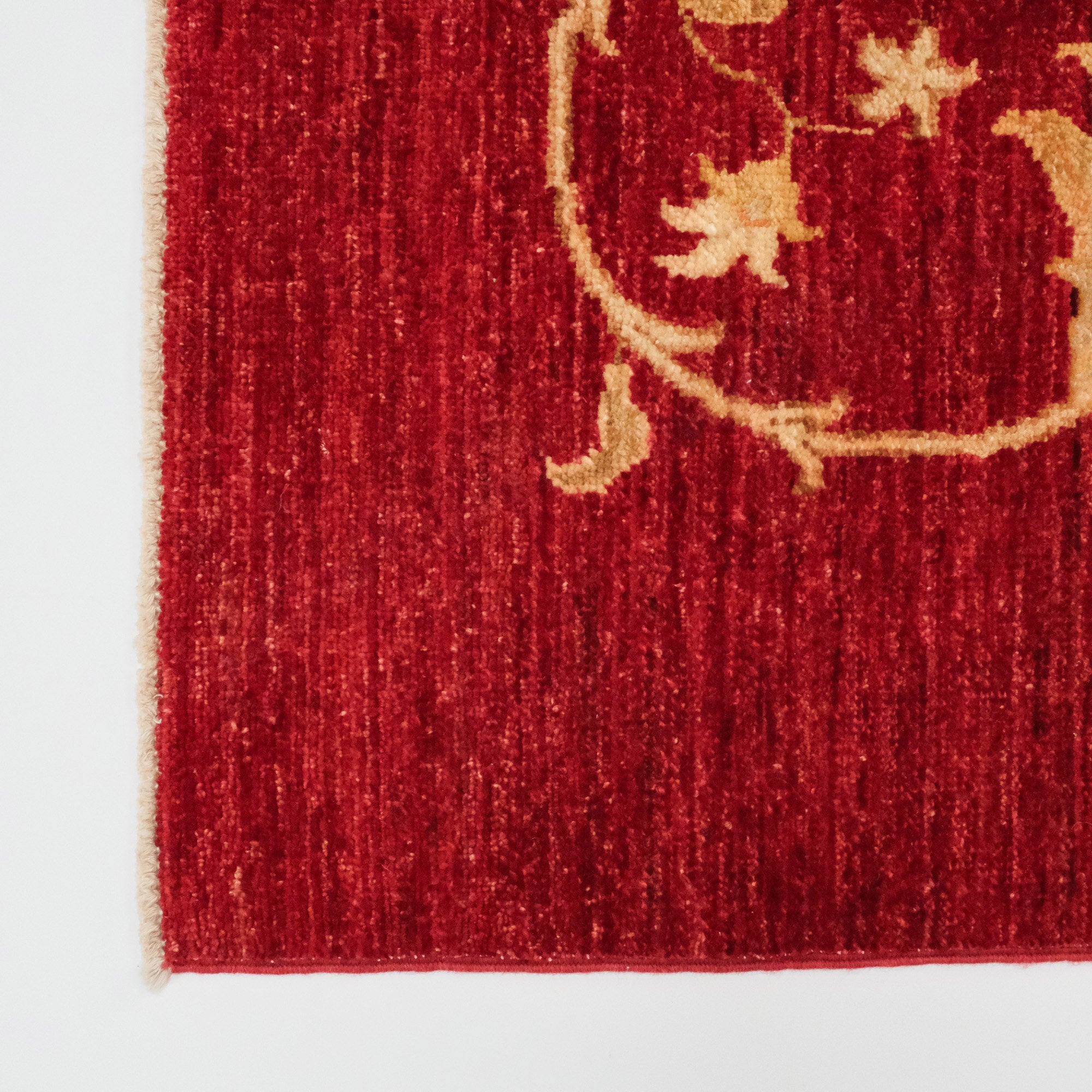 Hand Woven Anatolian Patterned Red Wool Cotton Carpet