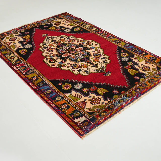 El Dokuma Anadolu Desenli Konya Karapınar Köy Dokuma Sandık Eskisi Yün Halı, kırmızı, 151x224 cm — Halıcızade