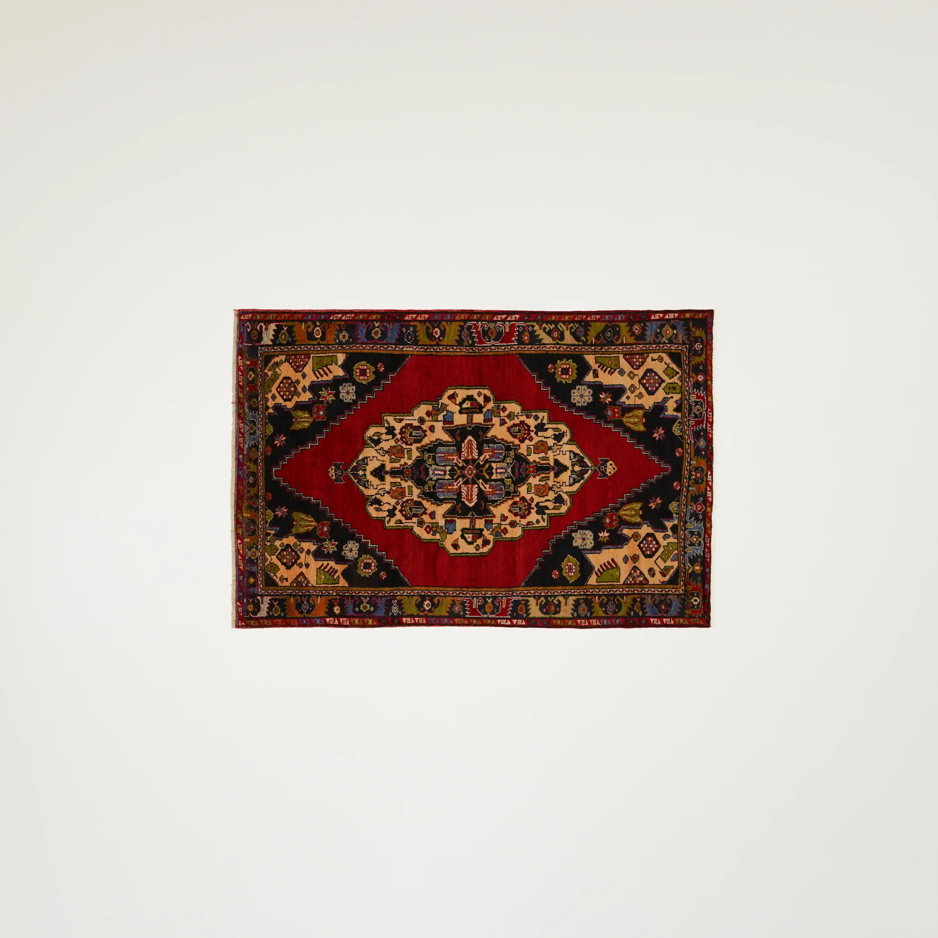 El Dokuma Anadolu Desenli Konya Karapınar Köy Dokuma Sandık Eskisi Yün Halı