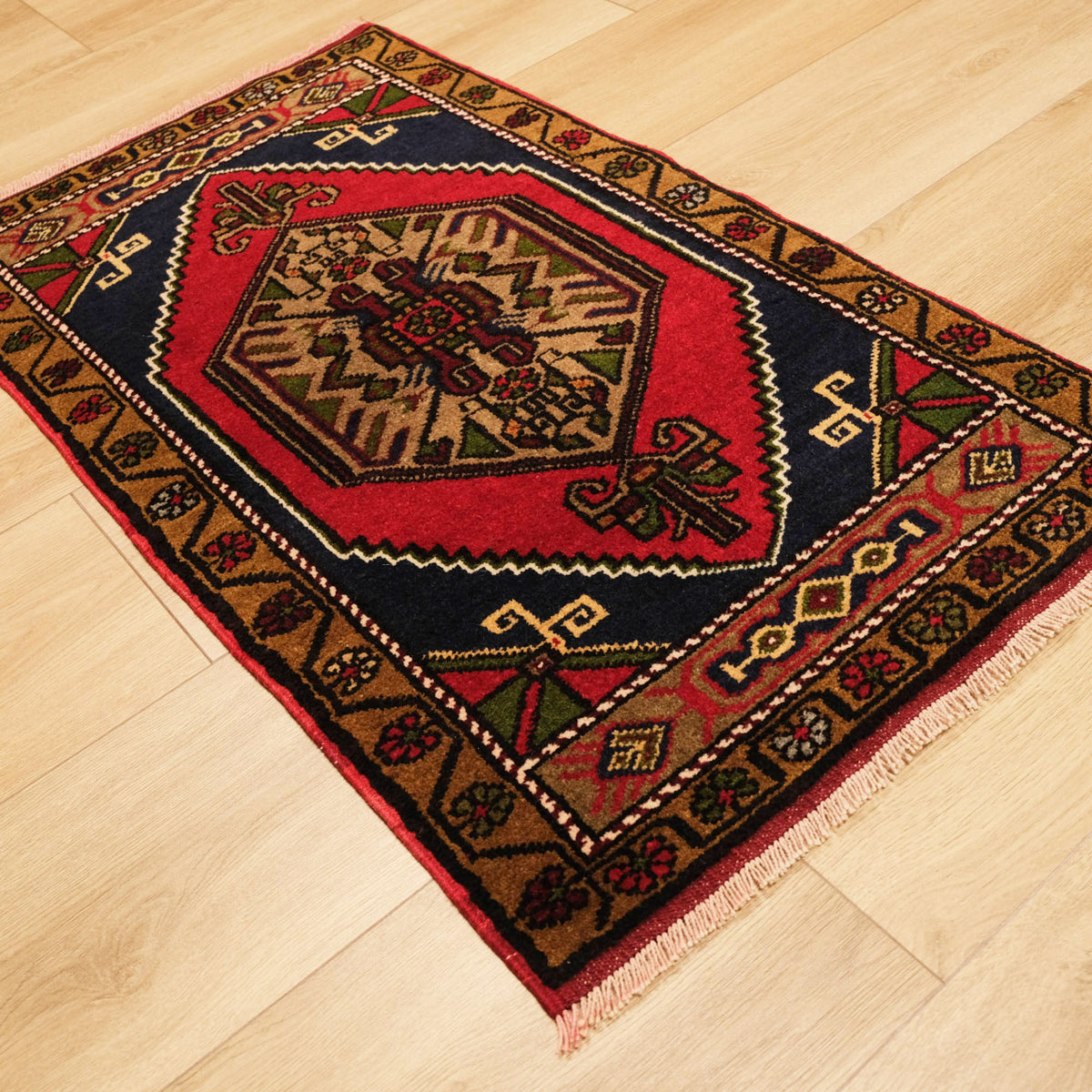 El Dokuma Anadolu Desenli Lacivert Halı Yastık, 60x90 cm — Halıcızade