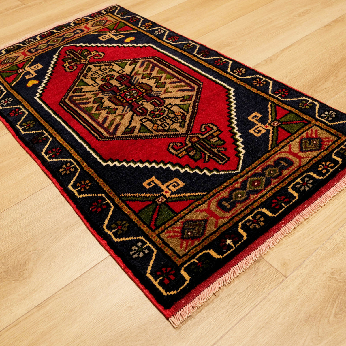 El Dokuma Anadolu Desenli Lacivert Yün Halı Yastık, 60x90 cm — Halıcızade