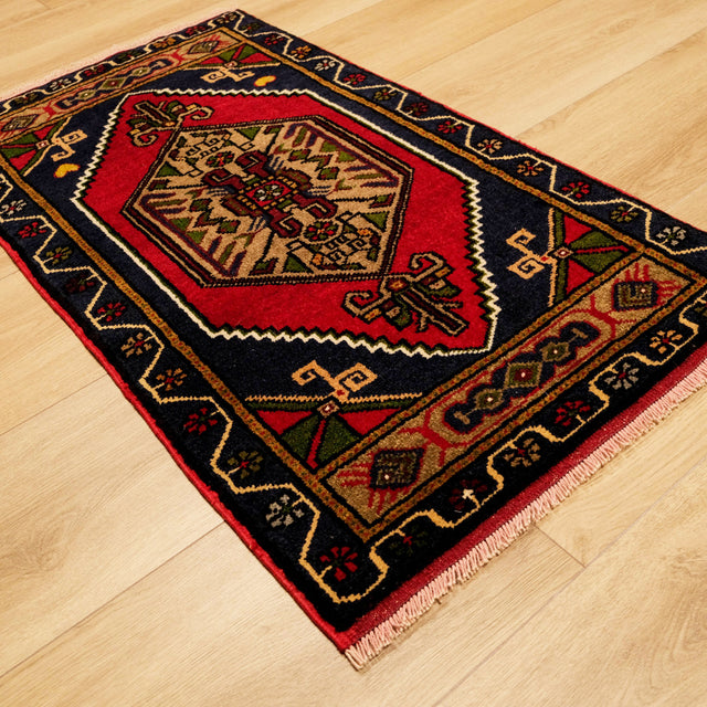 El Dokuma Anadolu Desenli Lacivert Yün Halı Yastık, 60x90 cm — Halıcızade