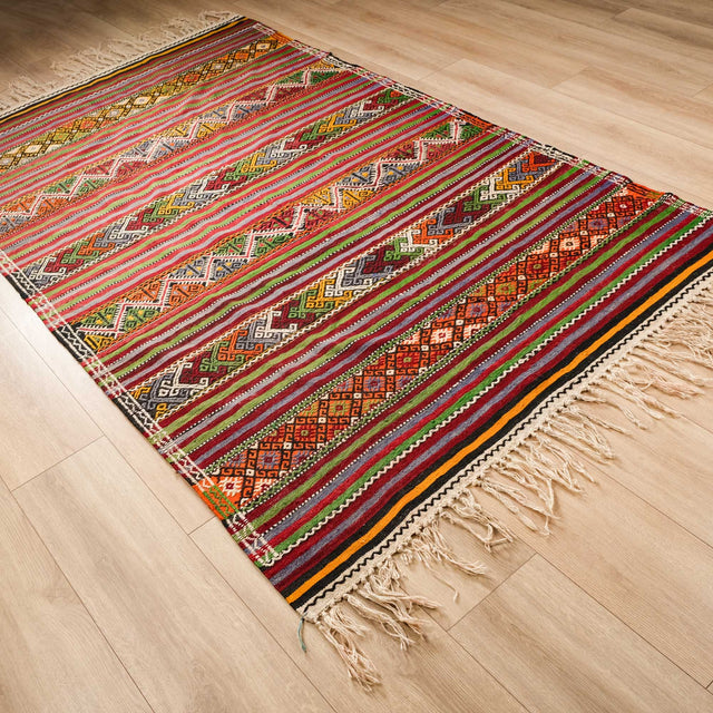 El Dokuma Anadolu Desenli Rengarenk Çanakkale Kilim, 156x258 cm — Halıcızade