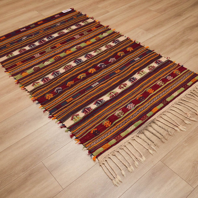 El Dokuma Anadolu Desenli Rengarenk İnlice Konya Kilimi, 114x185 cm — Halıcızade