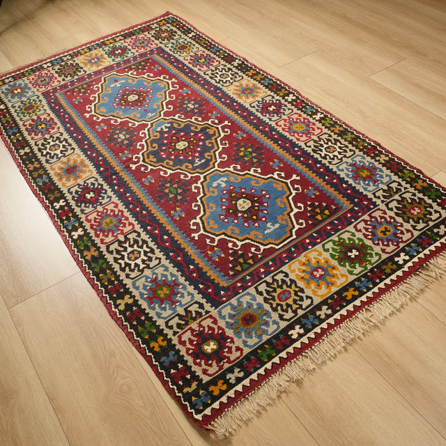 El Dokuma Anadolu Desenli Rengarenk Kayseri Kilim, 114x199 cm — Halıcızade