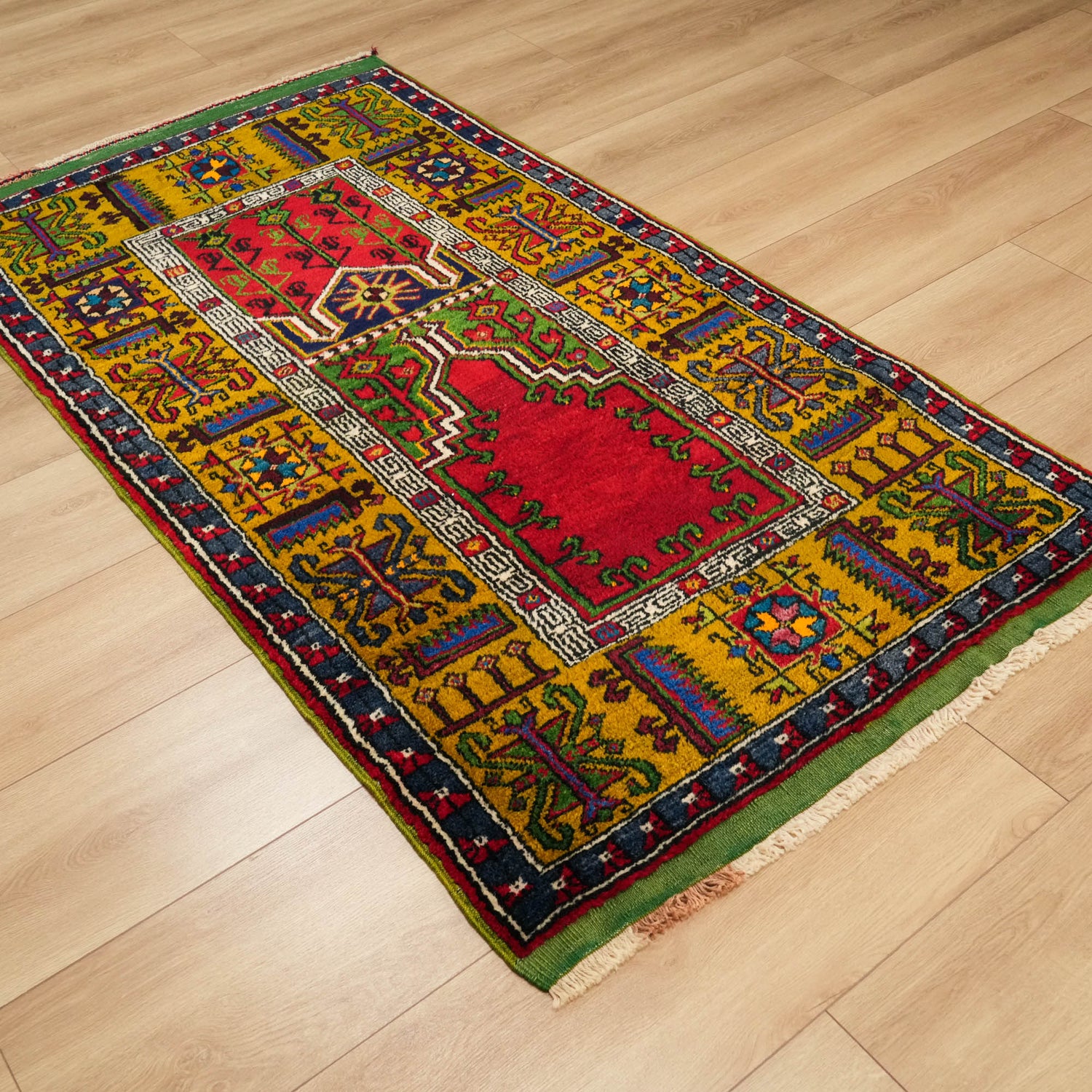 El Dokuma Anadolu Desenli Rengarenk Konya İnlice Halı, 100x175 cm — Halıcızade