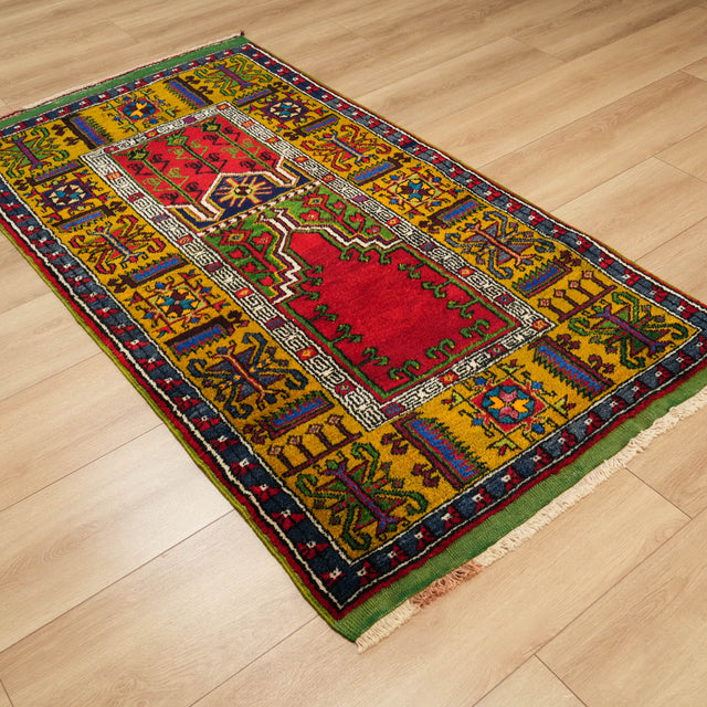 El Dokuma Anadolu Desenli Rengarenk Konya İnlice Halı, 100x175 cm — Halıcızade