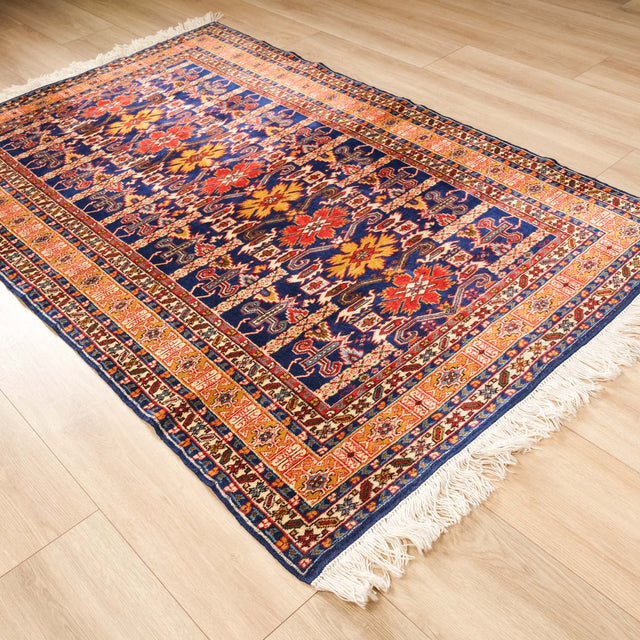 El Dokuma Anadolu Desenli Sandık Eskisi Kula Halısı, mavi, 131x199 cm — Halıcızade