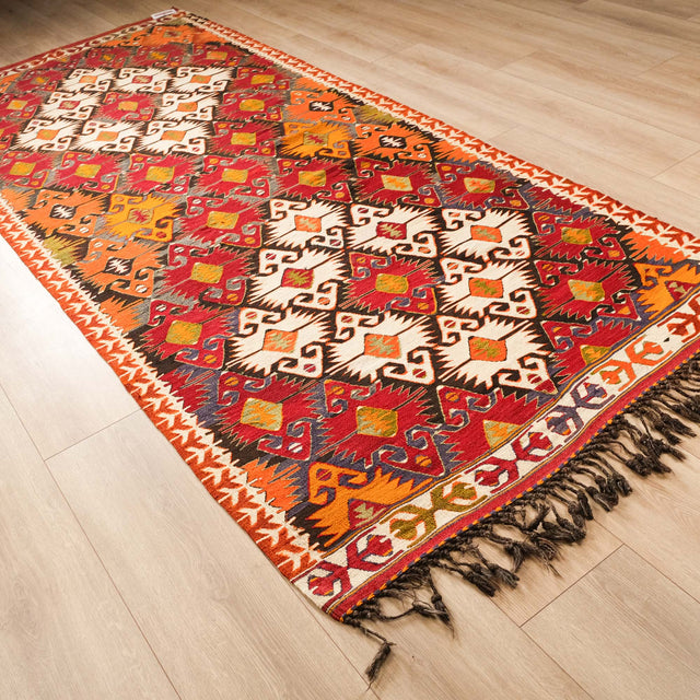 El Dokuma Anadolu Desenli Rengarenk Mersin Mut Kilim, 131x313 cm — Halıcızade
