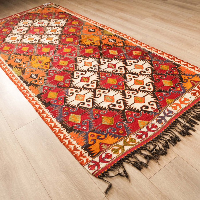 El Dokuma Anadolu Desenli Rengarenk Mersin Mut Kilim, 131x313 cm — Halıcızade