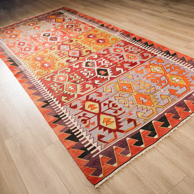 El Dokuma Anadolu Desenli Rengarenk Sivrihisar Yün Kilim, 183x391 cm — Halıcızade