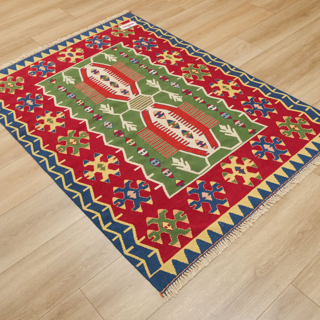Anadolu desenli el dokuma Uşak kilim, rengarenk, 119x188 cm — Halıcızade