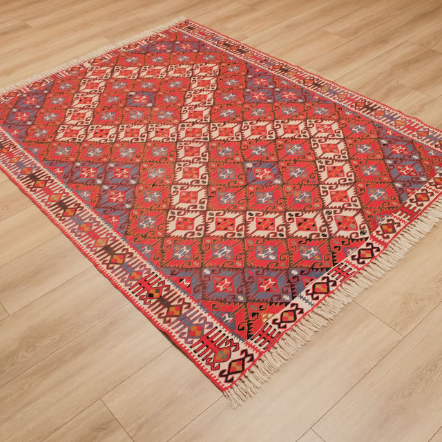 El Dokuma Anadolu Desenli Rengarenk Van Kök Boya Kilim, 158x208 cm — Halıcızade