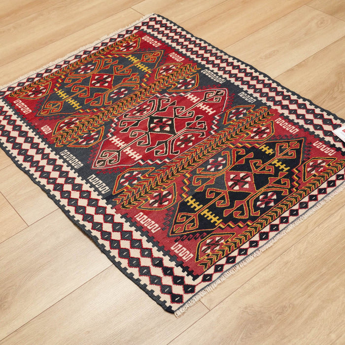 El Dokuma Anadolu Desenli Rengarenk Van Kök Boya Köy Kilimi, 77x102 cm — Halıcızade
