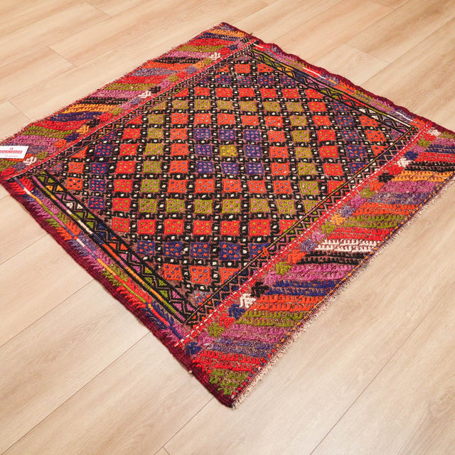 El Dokuma Anadolu Desenli Yün Çal Cicim Sandık Eskisi Köy Kilimi, rengarenk, 126x130 cm — Halıcızade