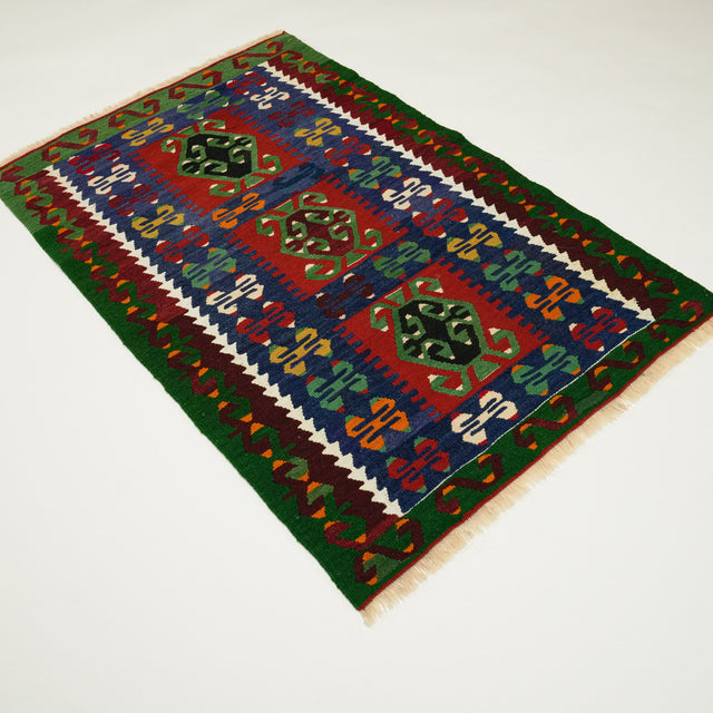Anadolu desenli el dokuma yün Eşme köy kilimi, rengarenk, 84x133 cm — Halıcızade