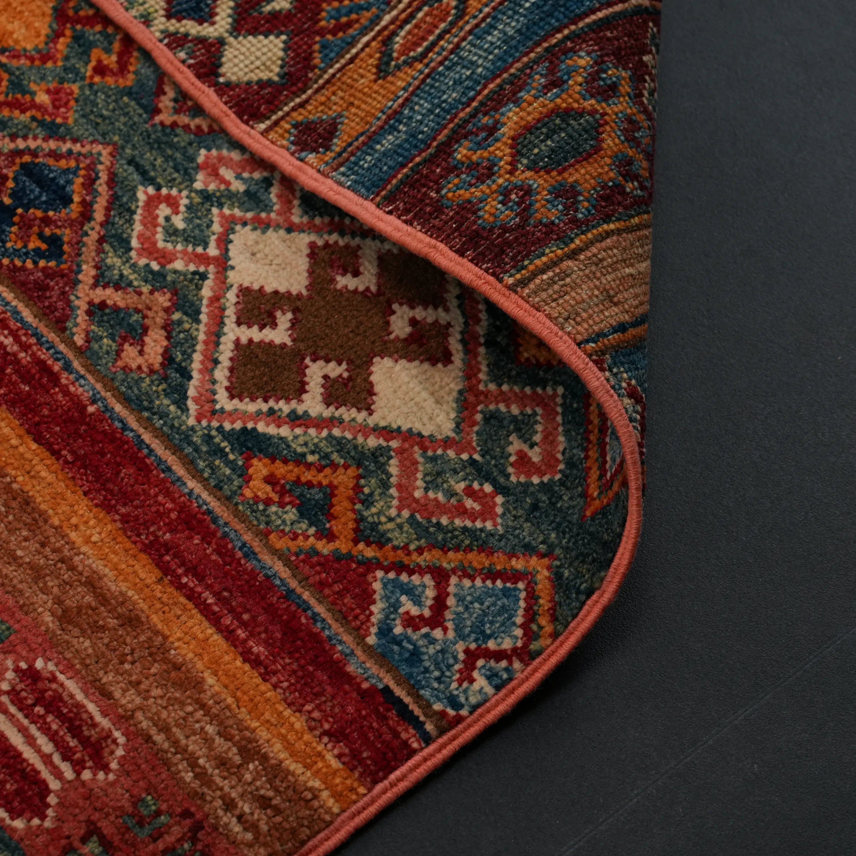 Handwoven Anatolian Patterned Colorful Wool Rug