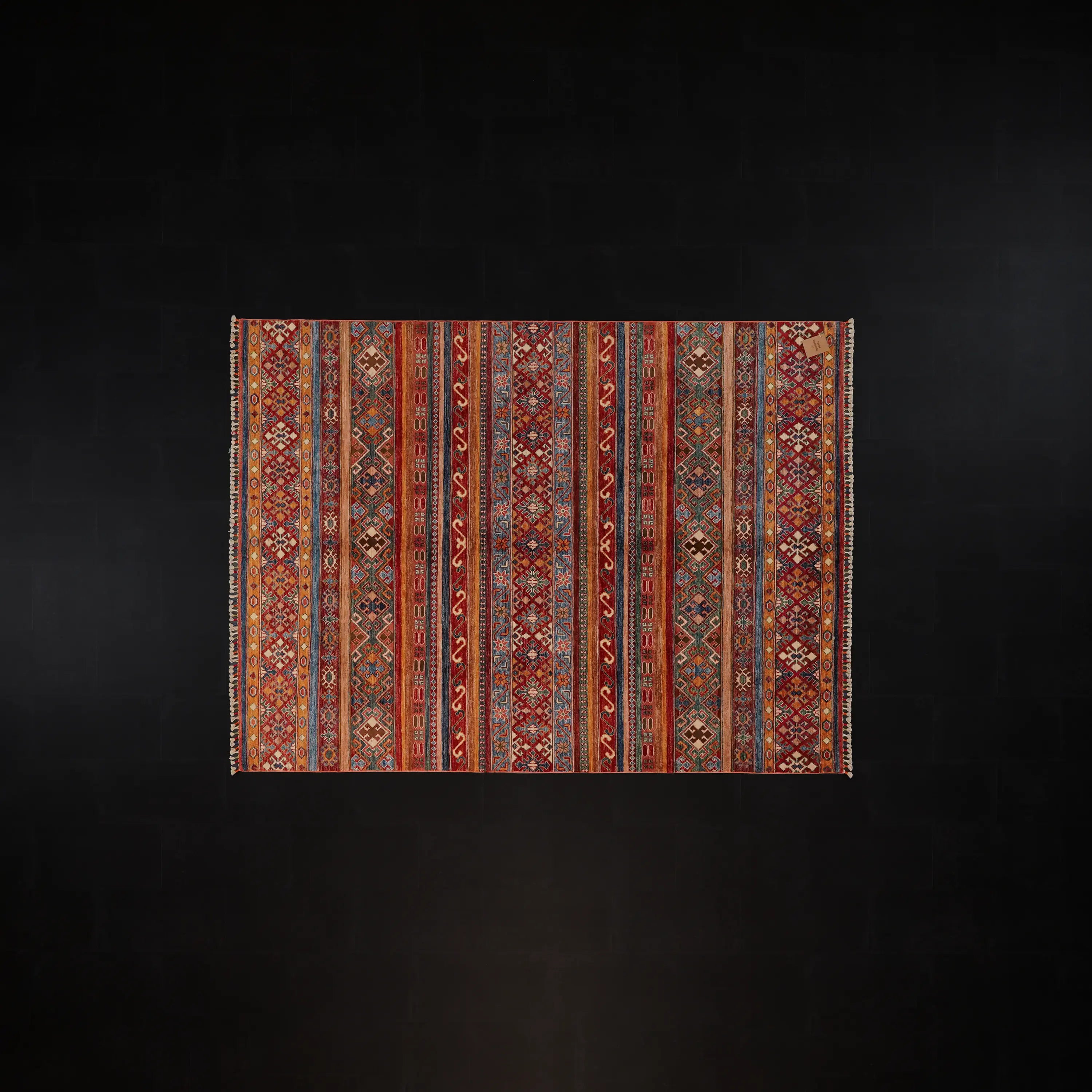 Handwoven Anatolian Patterned Colorful Wool Rug