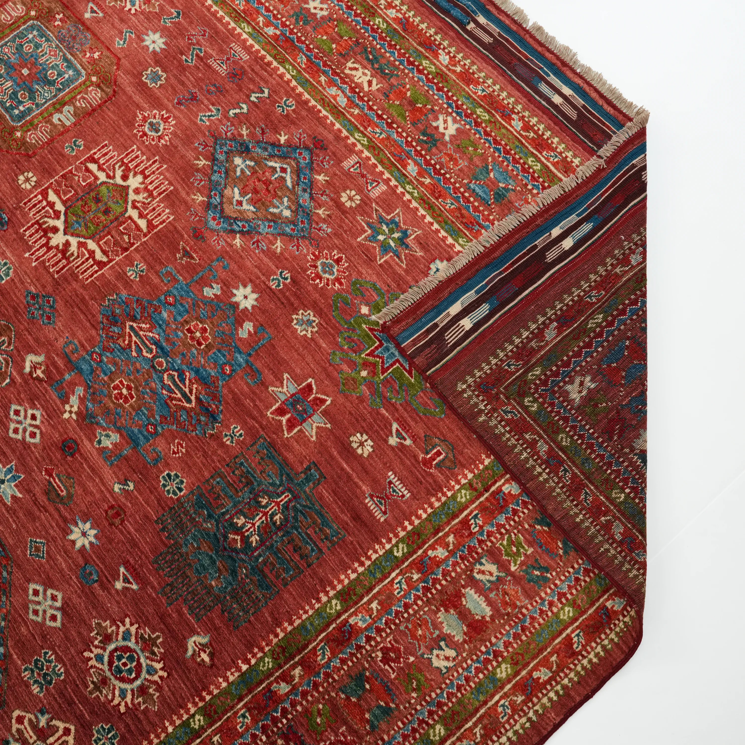 Handwoven Anatolian Patterned Colorful Wool Rug