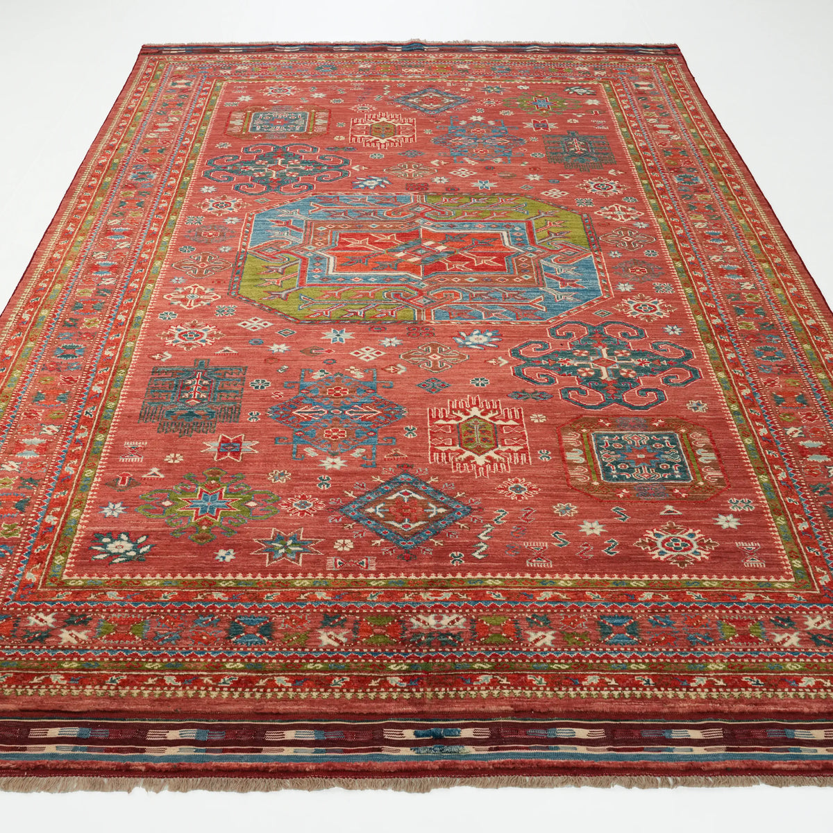 El Dokuma Anadolu Desenli Rengarenk Yün Halı — 193x300 cm