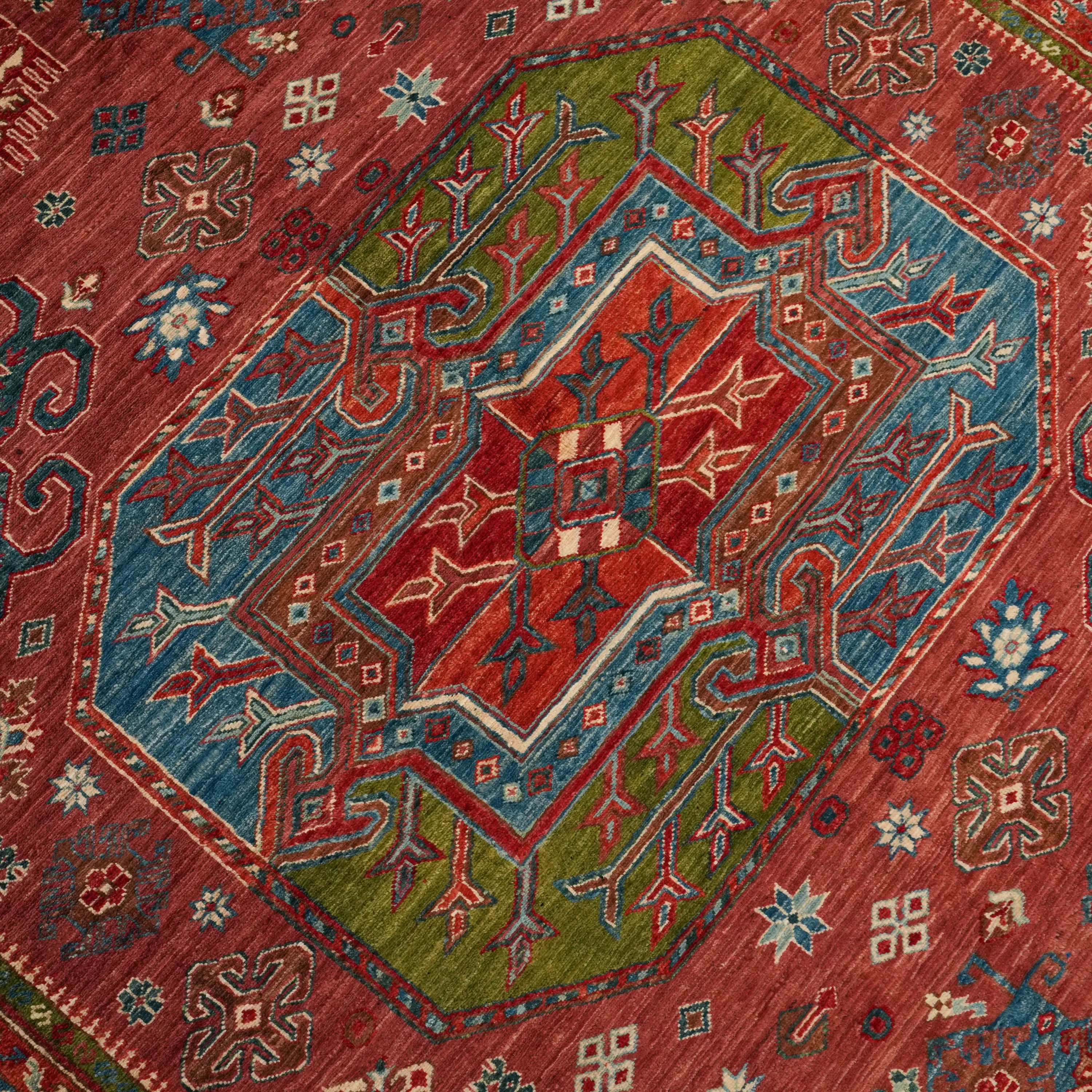 Handwoven Anatolian Patterned Colorful Wool Rug