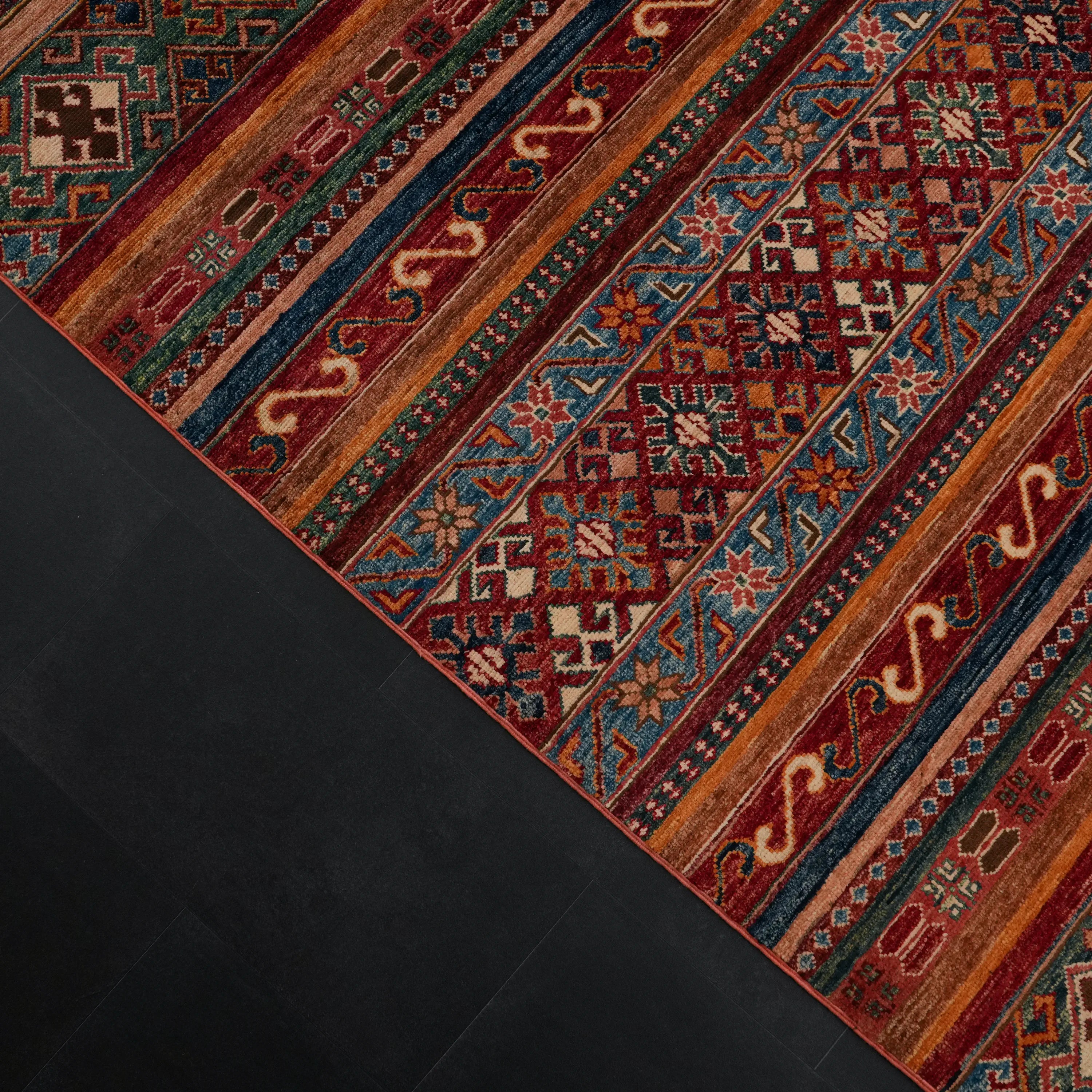 Handwoven Anatolian Patterned Colorful Wool Rug