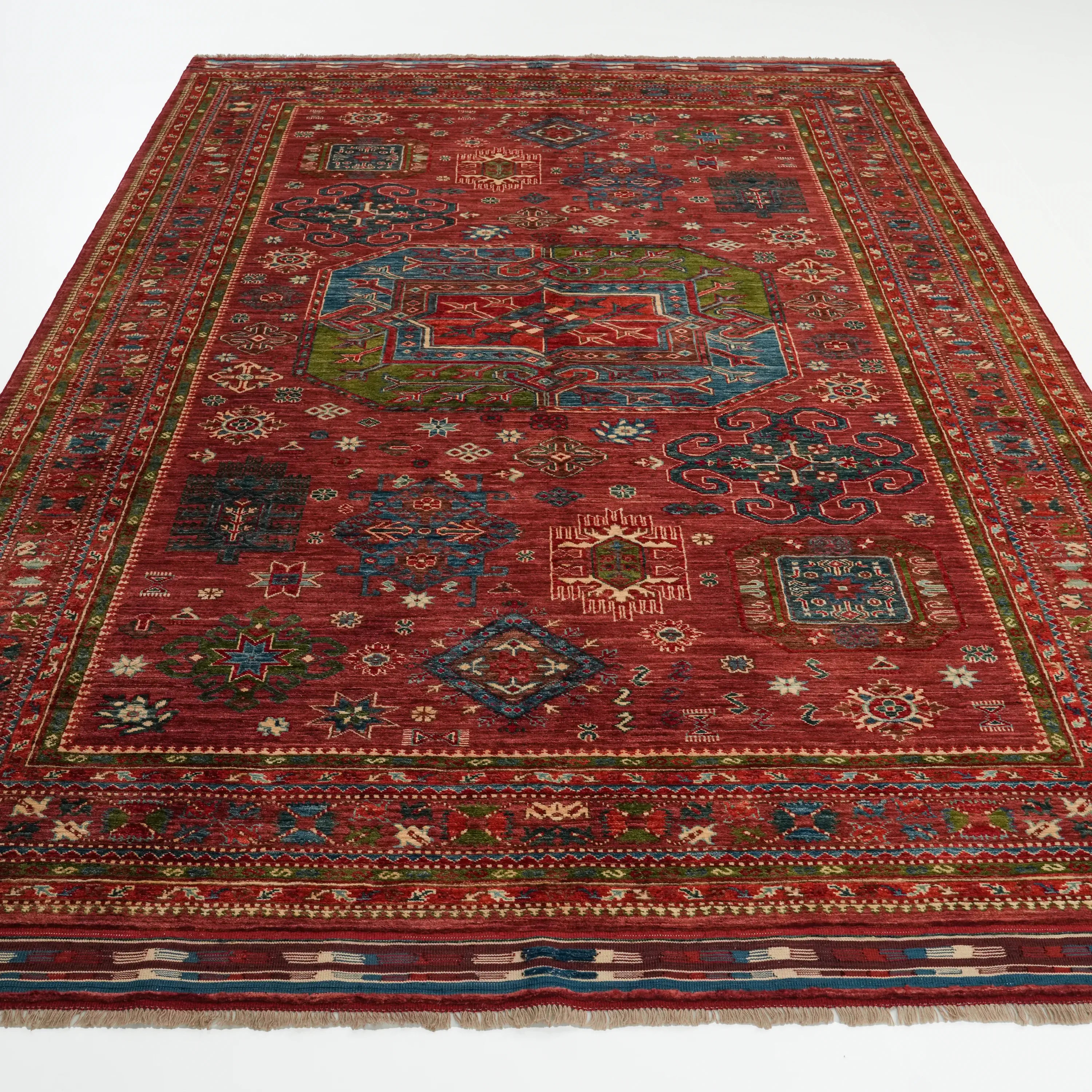 Handwoven Anatolian Patterned Colorful Wool Rug