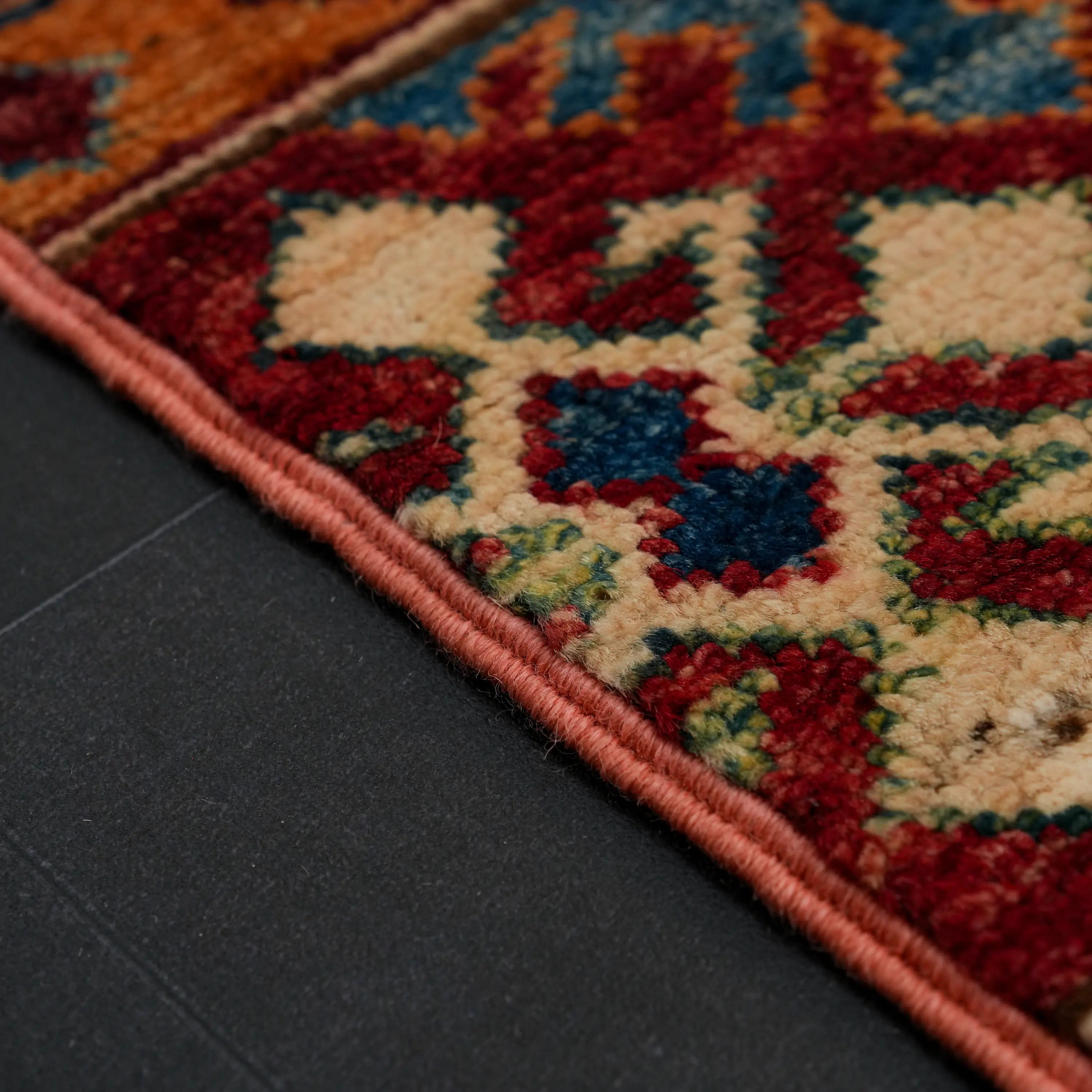 Handwoven Anatolian Patterned Colorful Wool Rug