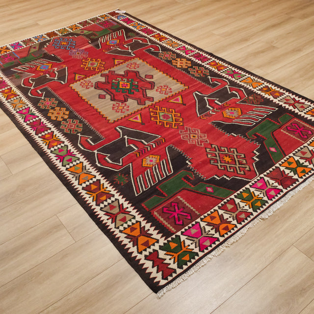 Anadolu desenli el dokuma yün Kars Sevan kilim, rengarenk, 184x316 cm — Halıcızade