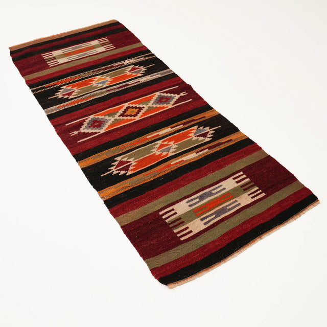 Anadolu desenli el dokuma yün kilim, rengarenk, 81x206 cm — Halıcızade